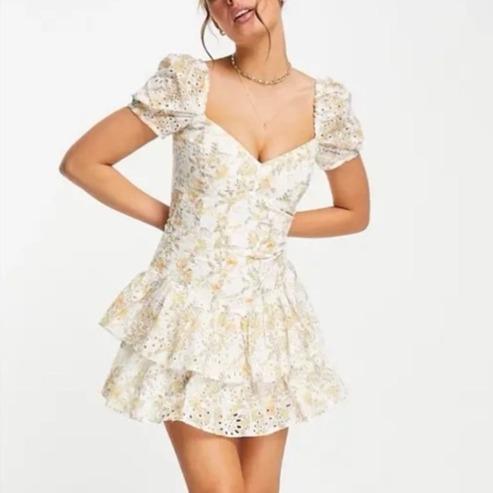 Bardot Broderie Mini Corset Floral Eyelet Dress